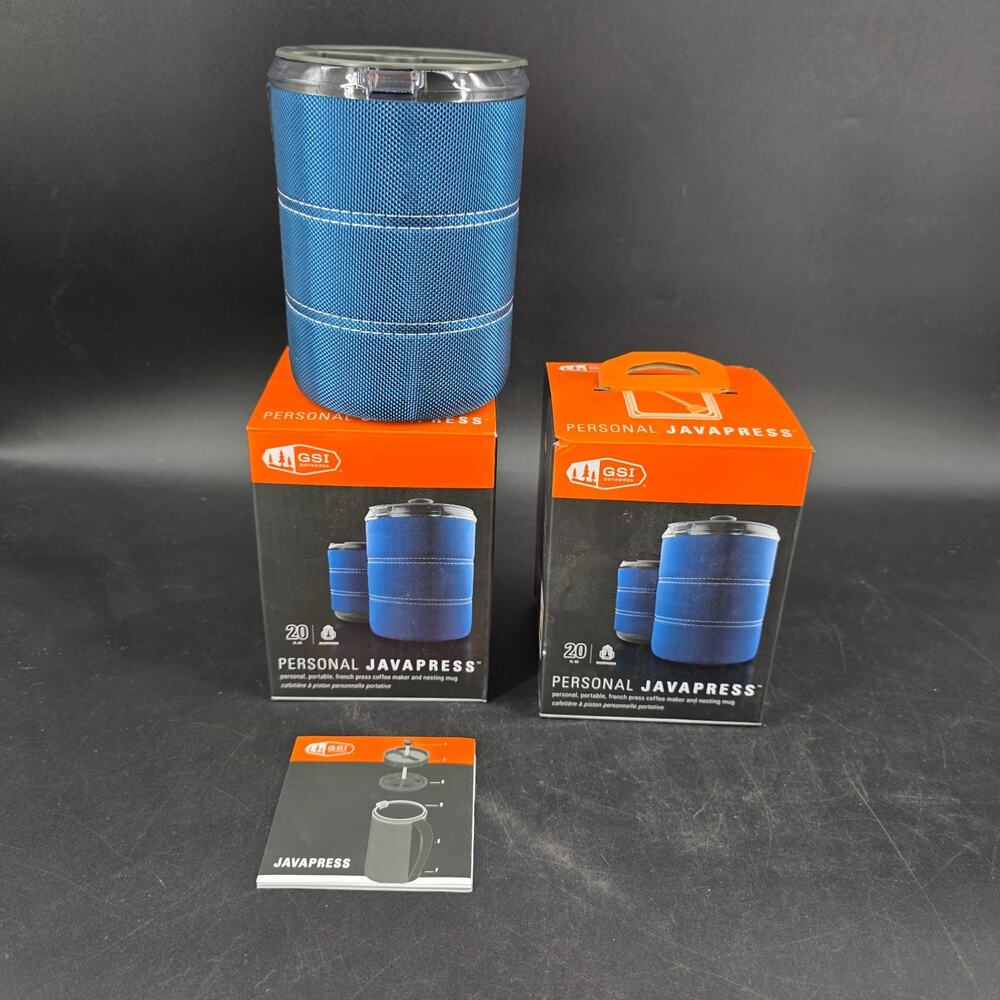 GSI Outdoors Personal JavaPress 20oz Portable French Press Coffee Maker Mug Blue